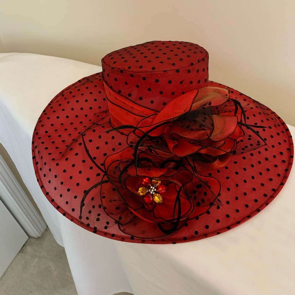 Red and Black Polka Dot Church hat